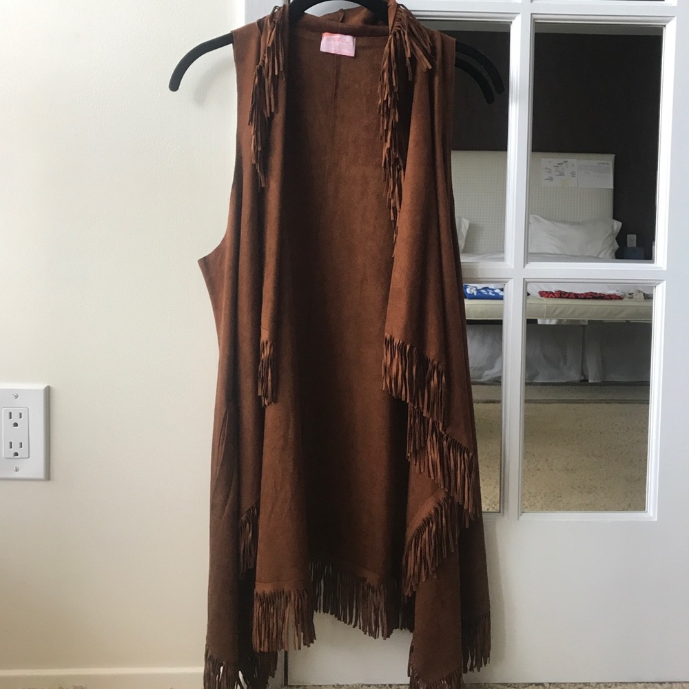 Faux suede fringe vest